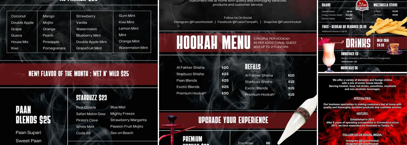 Fusion Hookah Lounge Menu