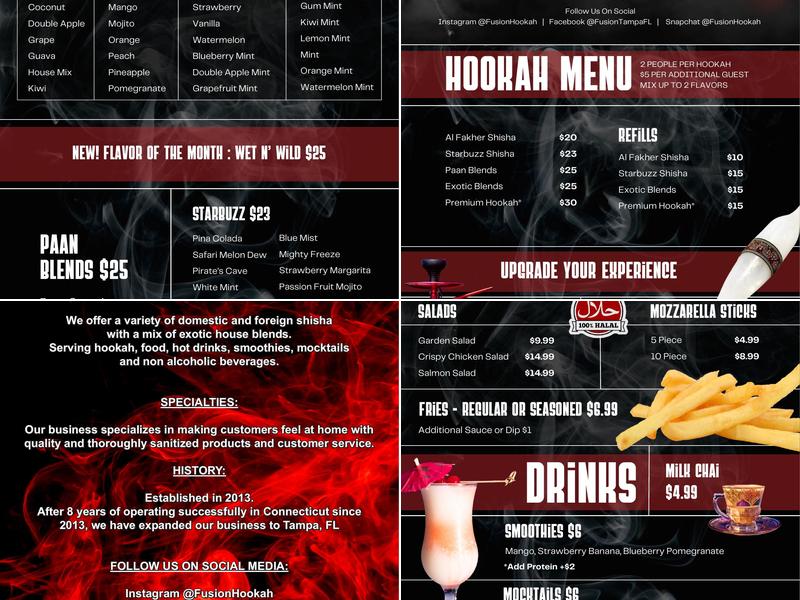 Fusion Hookah Lounge Menu