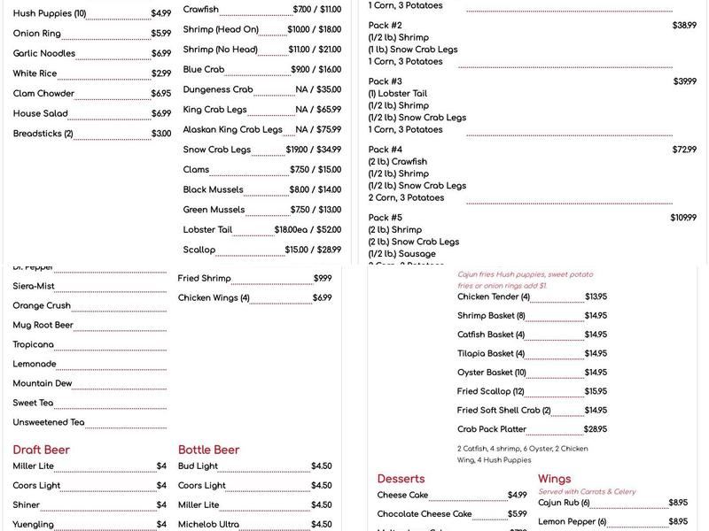 Crab Pack Menu