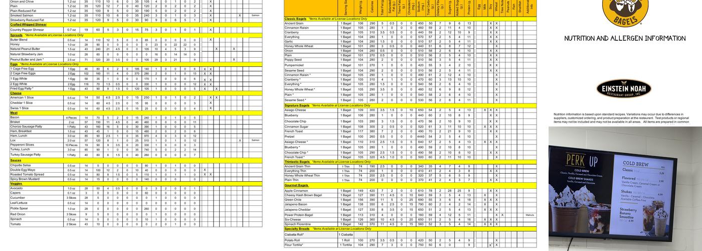 Einstein Bros. Bagels Menu
