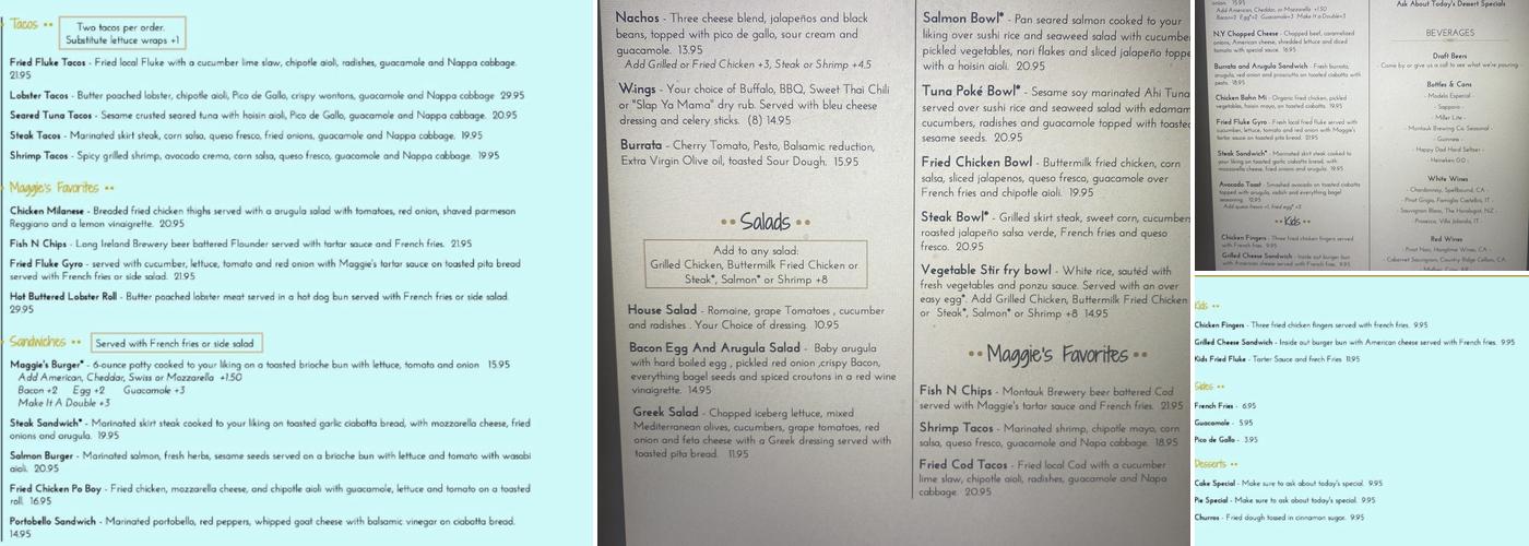 Maggie's eatery Menu