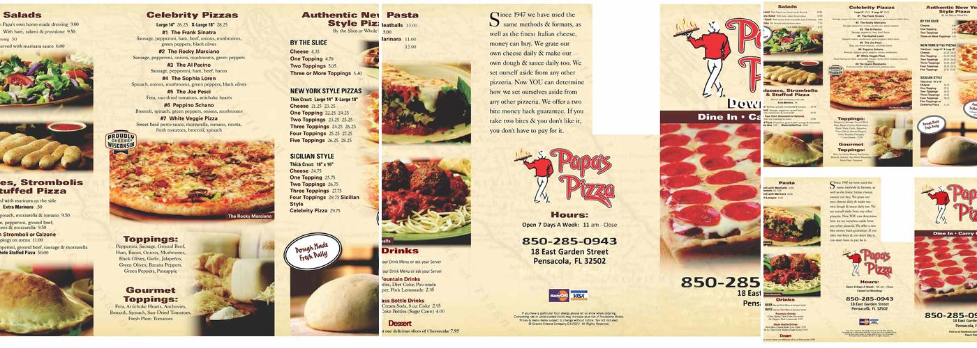 Papas Pizza Pensacola Downtown Menu
