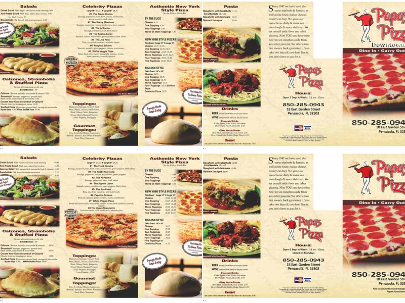 Papas Pizza Pensacola Downtown Menu