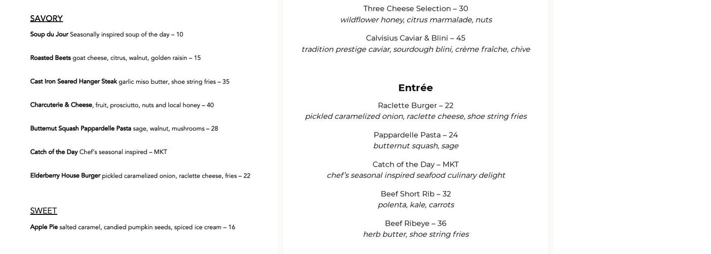 The Cellar Menu