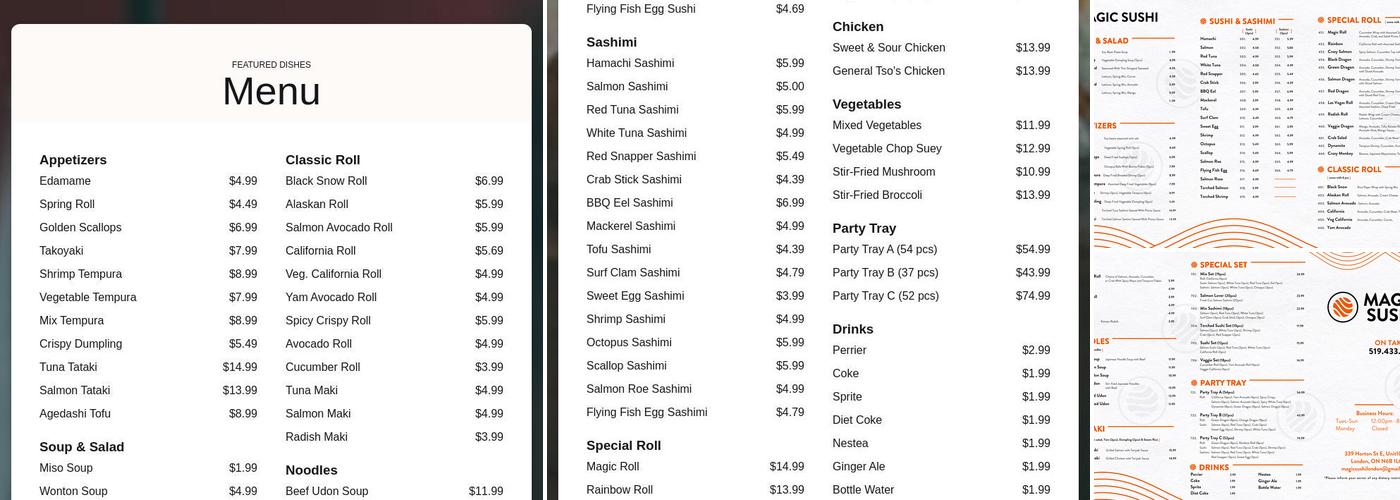 Magic Sushi Menu