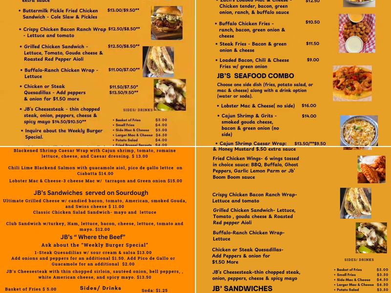 JB's Rolling Bistro, LLC Menu