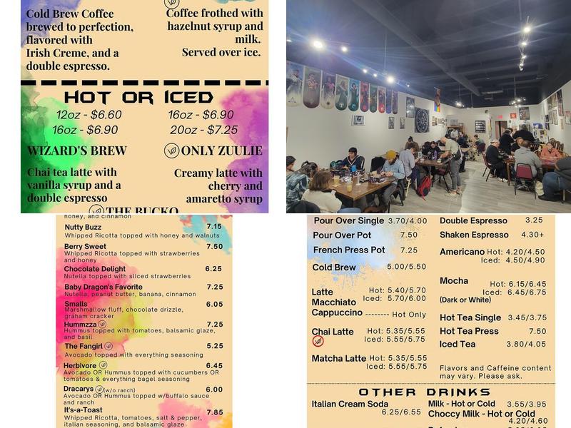 Critical Grind Board Game Cafe Menu