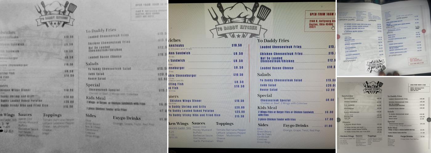 Yo Daddy's kitchen Menu