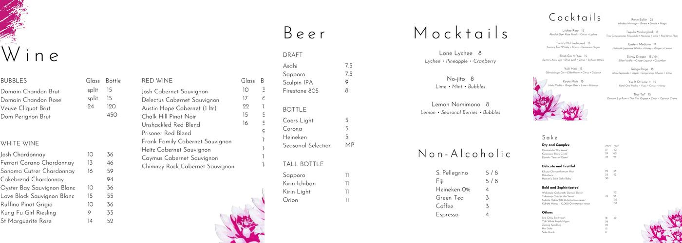 TEN Sushi + Cocktail Bar Menu