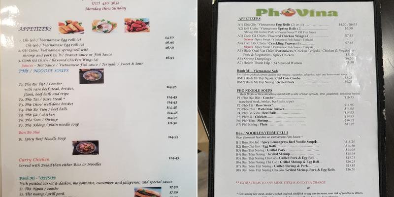 PhoVina Menu