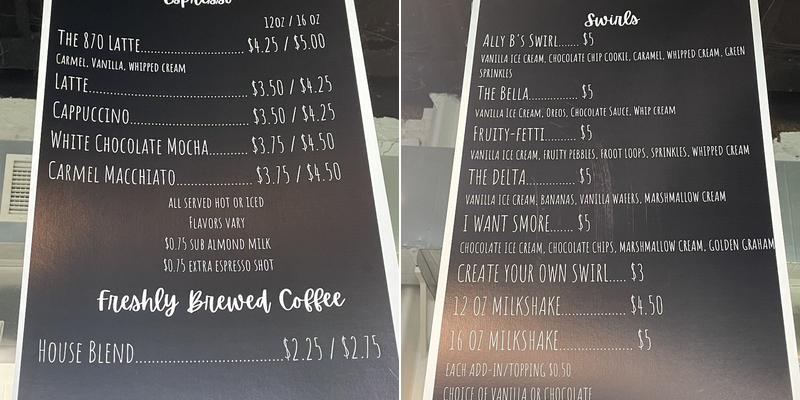 Ally B's Cafe and Bakery Menu