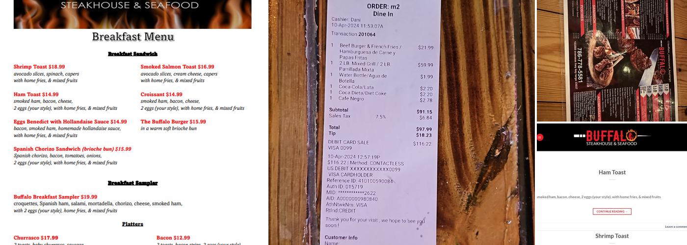 Buffalo steakhouse & seafood Menu