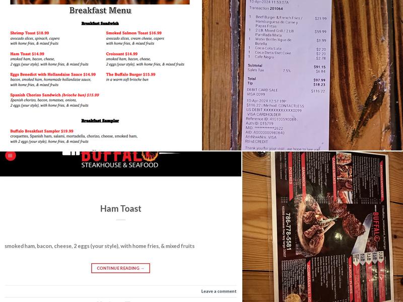 Buffalo steakhouse & seafood Menu