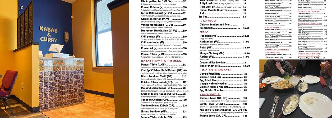 Kabab and Curry Menu