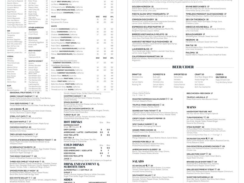 Haven Point Provisions & Spirits Menu