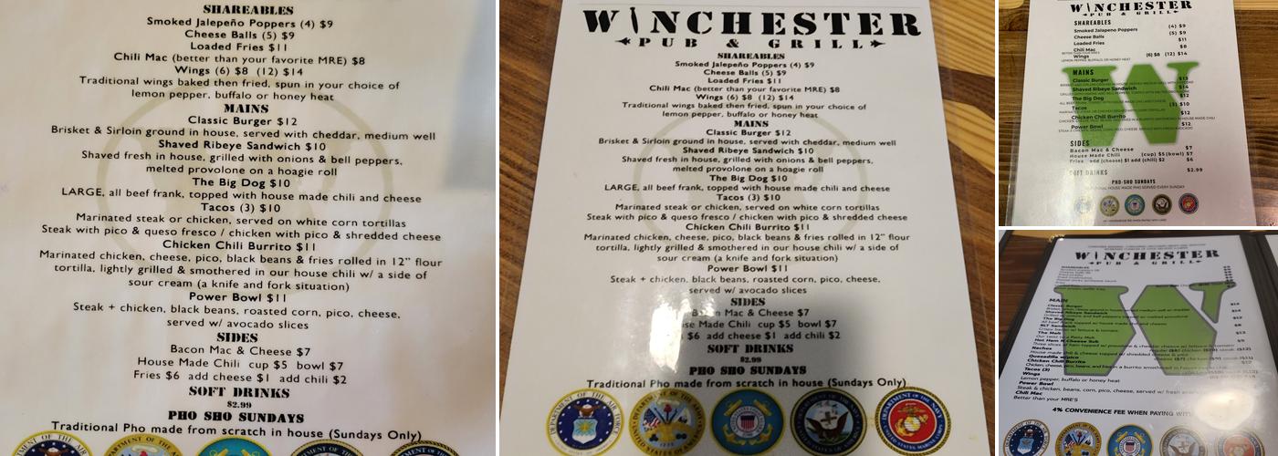 Winchester Pub and Grill Menu