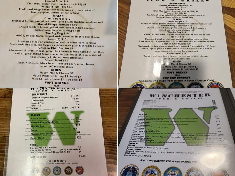 Winchester Pub and Grill Menu