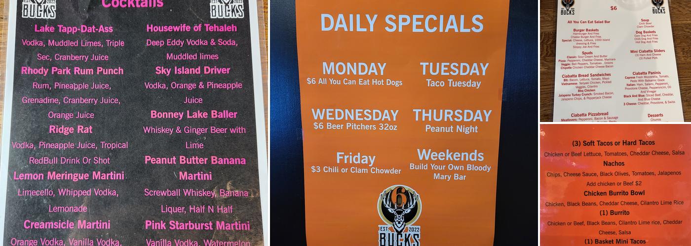 6 Bucks Bar & Grille Menu