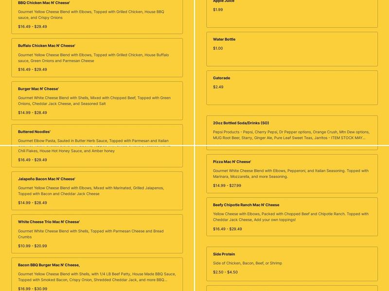 Matt's Smackin Macs Menu