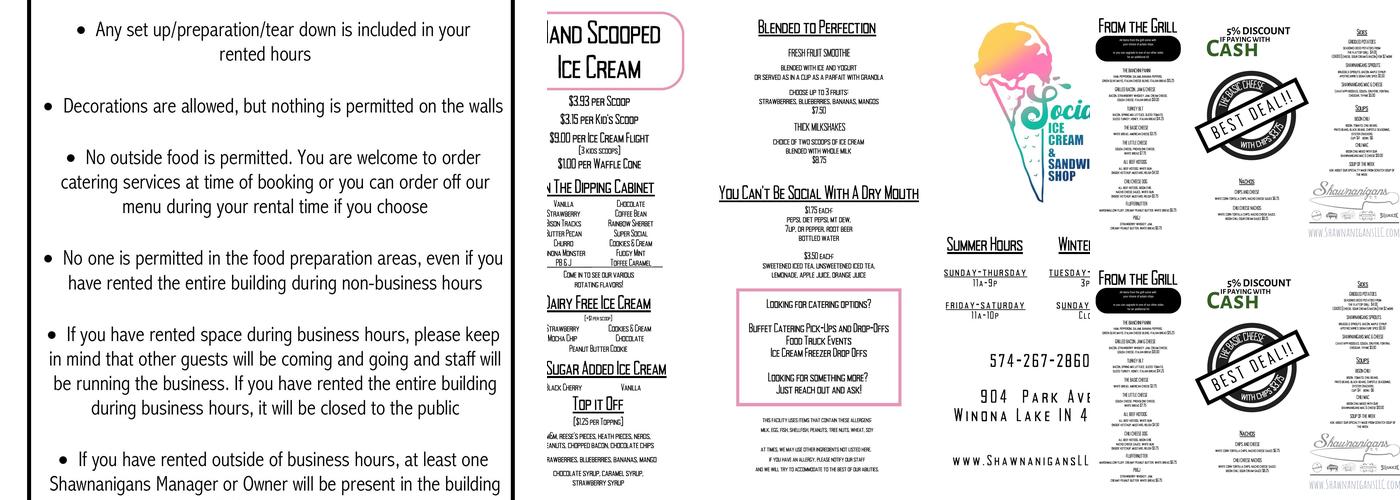 Social Ice Cream and Sandwich Shop Menu