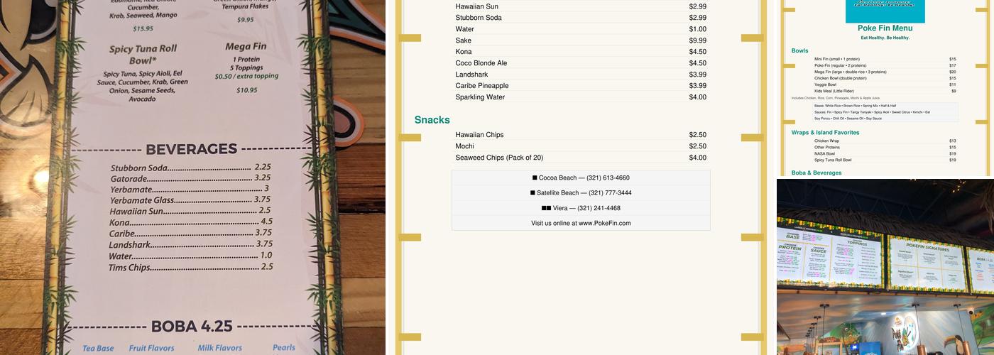 Poke Fin Satellite Beach Menu