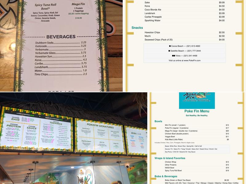 Poke Fin Satellite Beach Menu