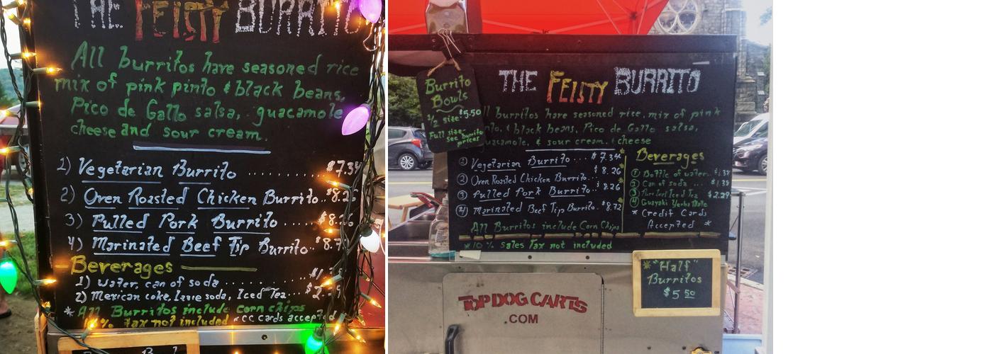 The Feisty Burrito Menu