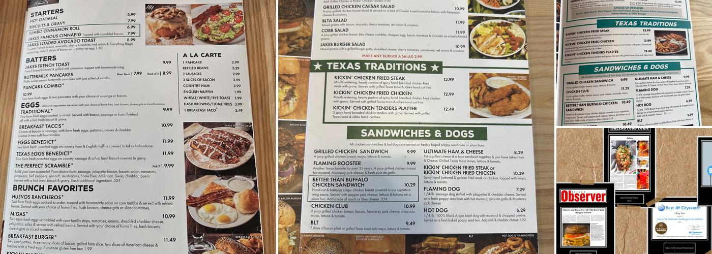 Jakes Burger and Beer Menu