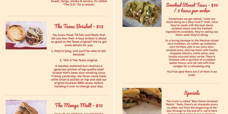 Best Damn Smoked Meats - BDSM BBQ Menu