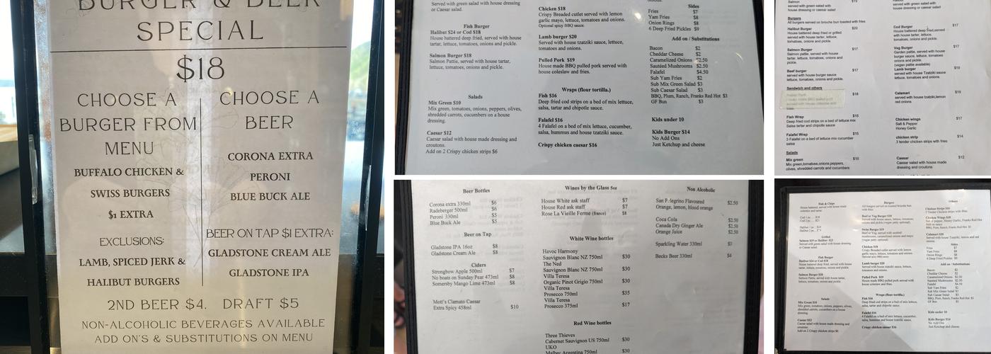 Ford's Cove Restaurant Menu