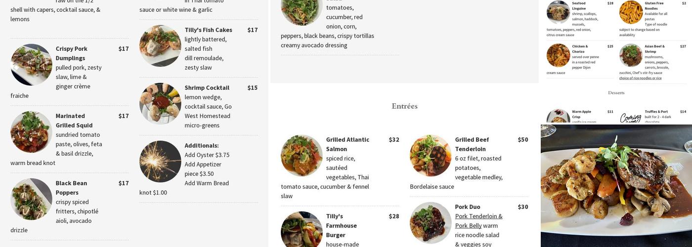 Tilly's Kitchen Menu