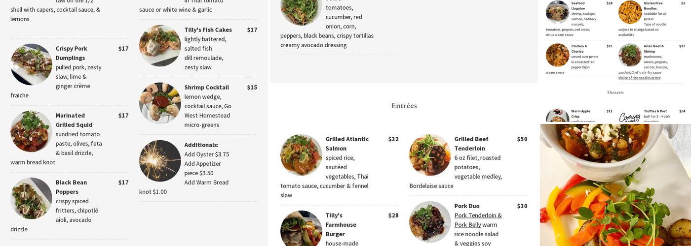 Tilly's Kitchen Menu