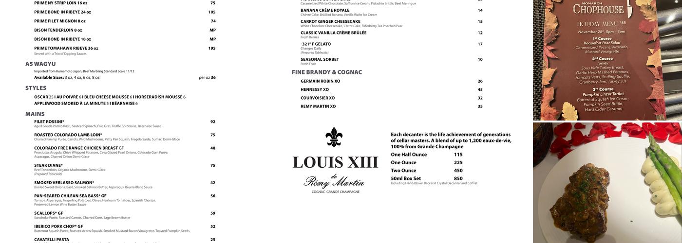Monarch Chophouse Menu