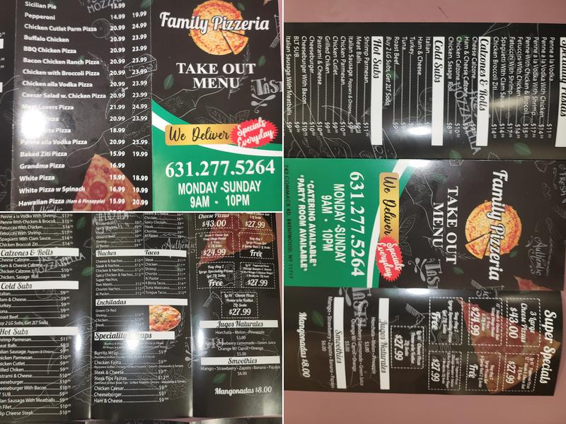 Family Pizzeria Menu