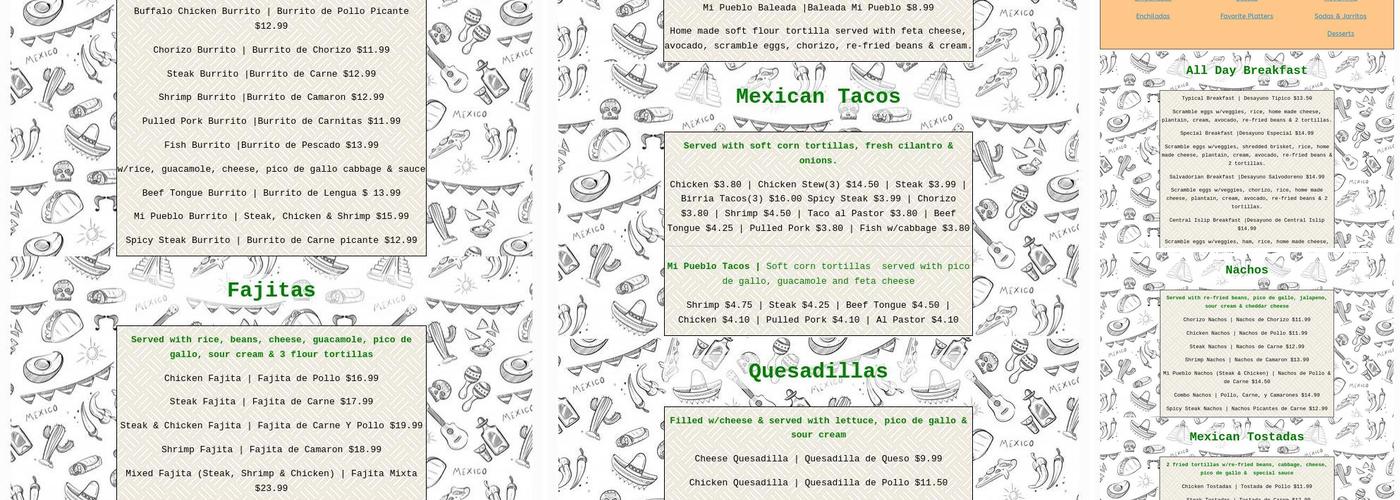 Mi pueblo Restaurant 2 Menu