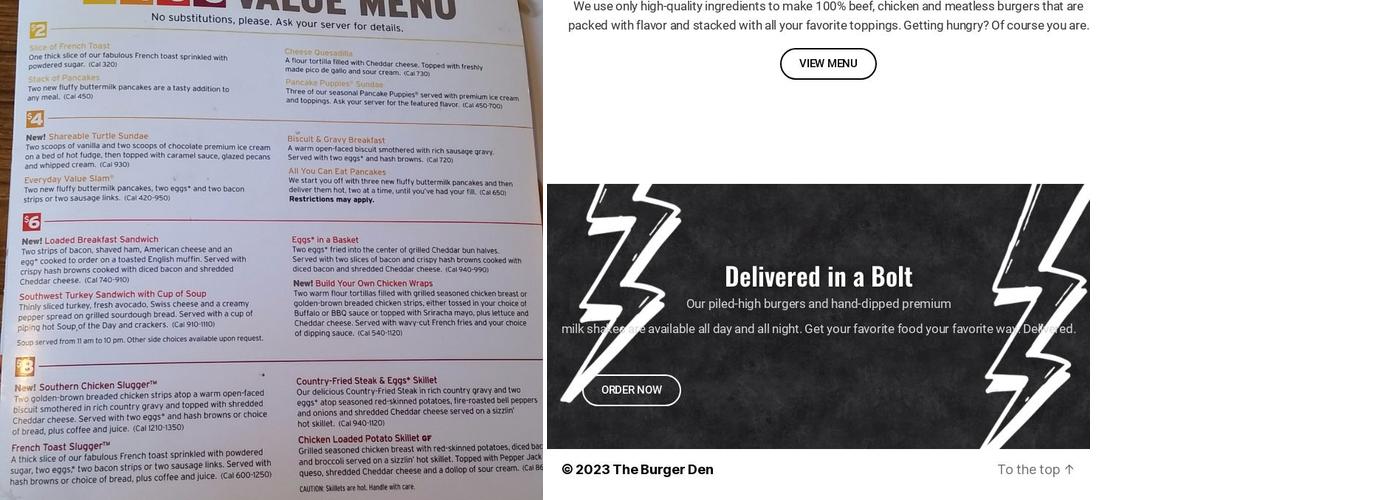The Burger Den Menu