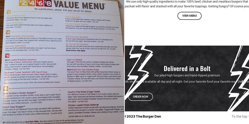 The Burger Den Menu