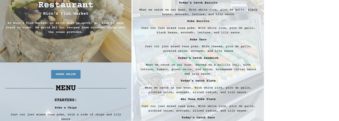 Nico’s Fish Market Menu