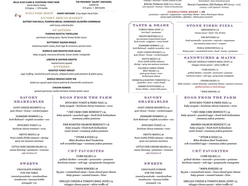 CRU Food & Wine Bar Menu