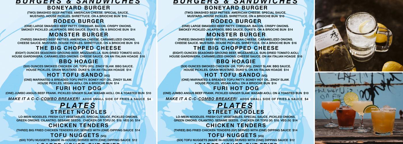 The Boneyard Menu