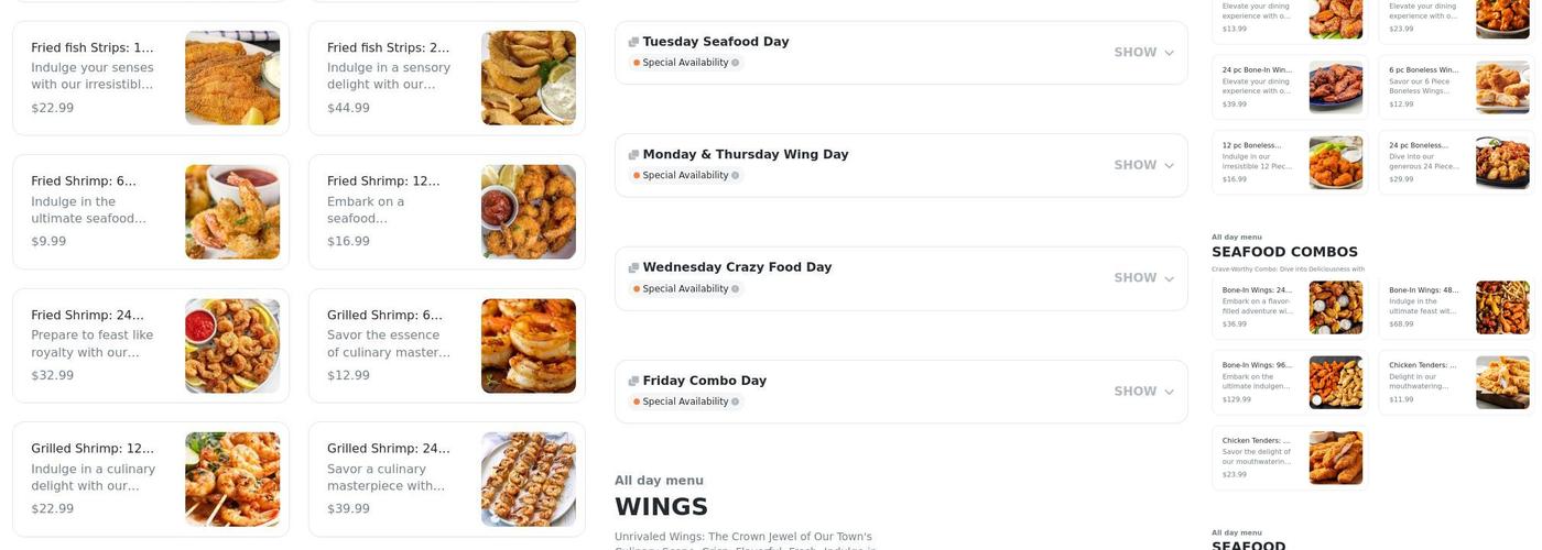 Wingeats Chicken and Fish Menu