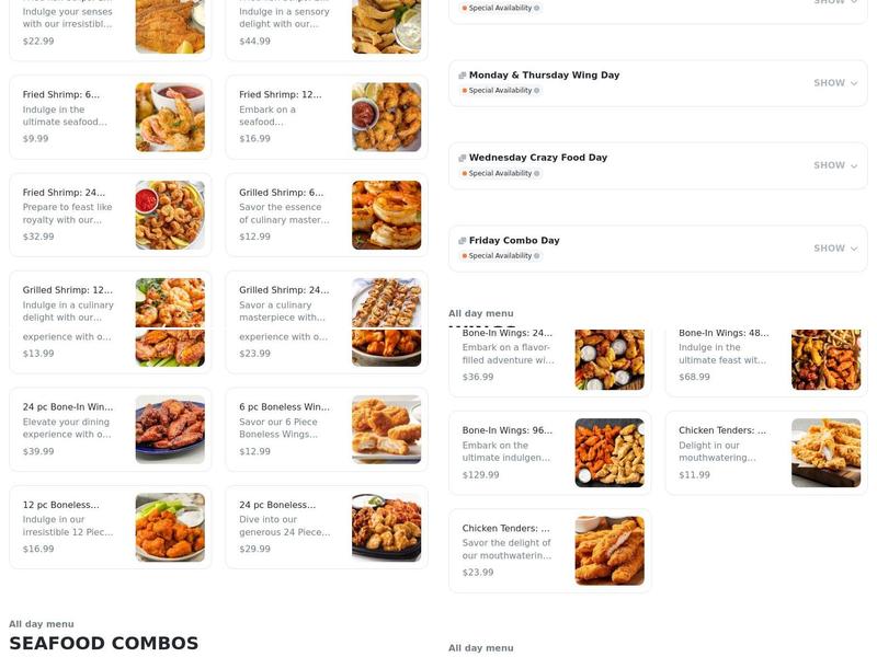 Wingeats Chicken and Fish Menu