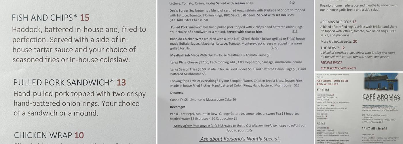 Cafe Aromas Menu