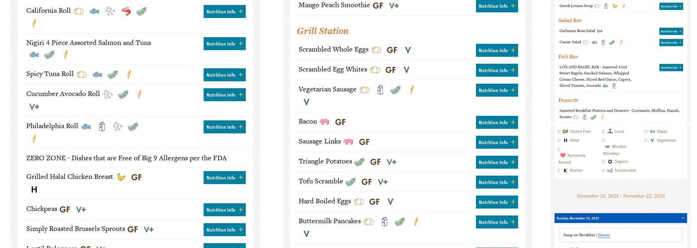 Frank Dining Hall Menu