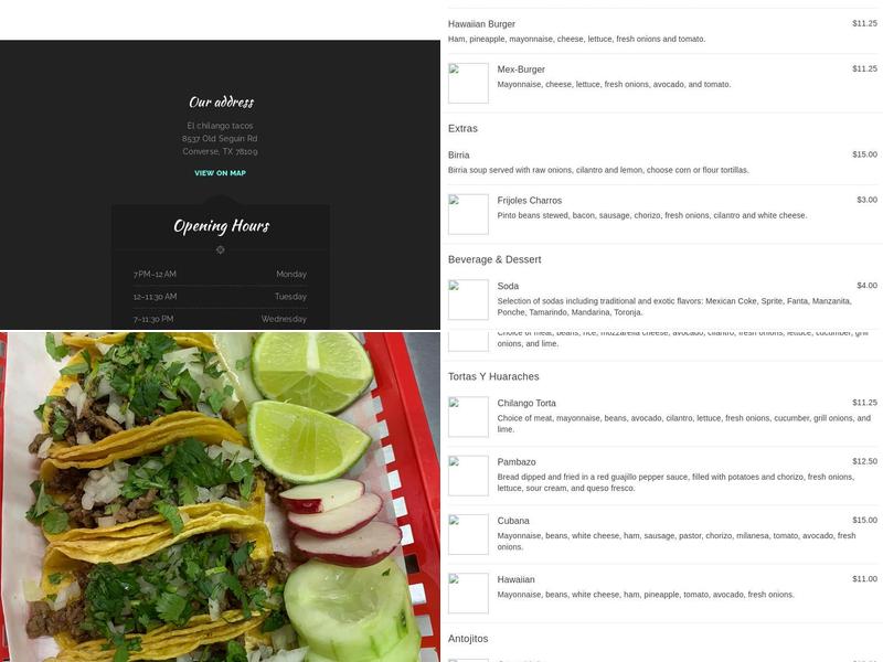 El chilango tacos Menu