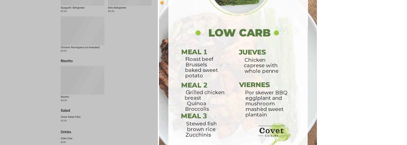COVET CUISINE MEAL PREP MIAMI Menu