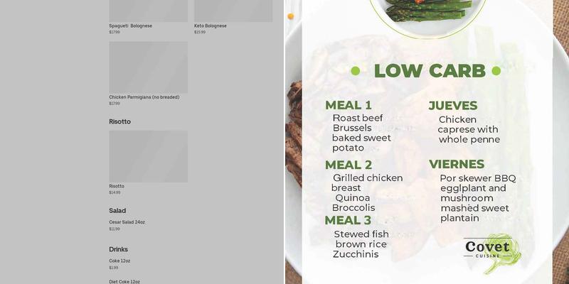 COVET CUISINE MEAL PREP MIAMI Menu