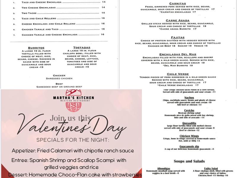 Martha's Kitchen Menu