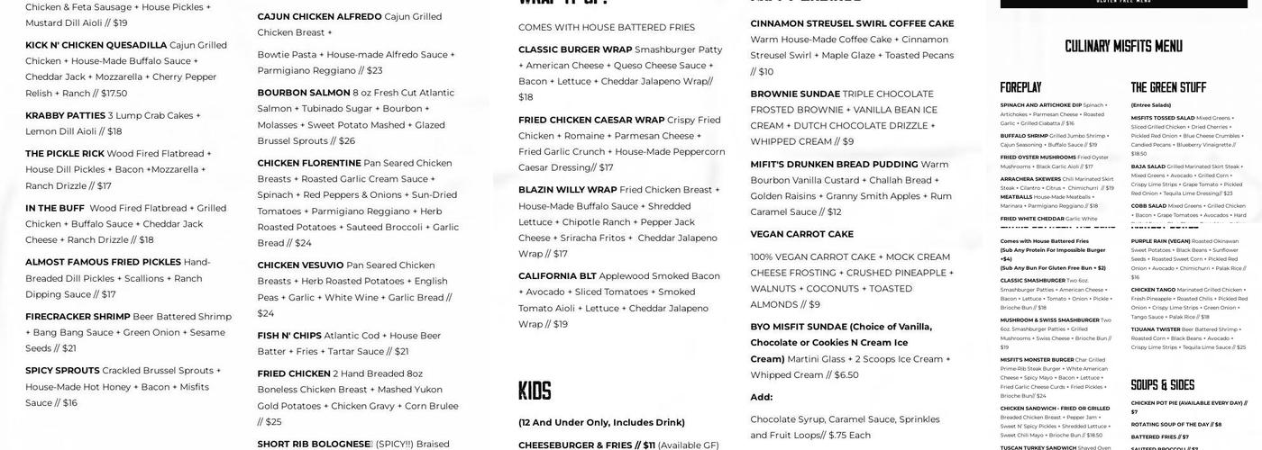 Culinary Misfits Menu
