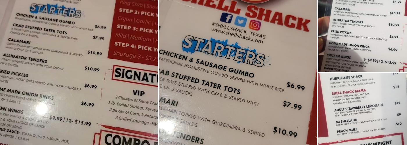 Shell shack Menu